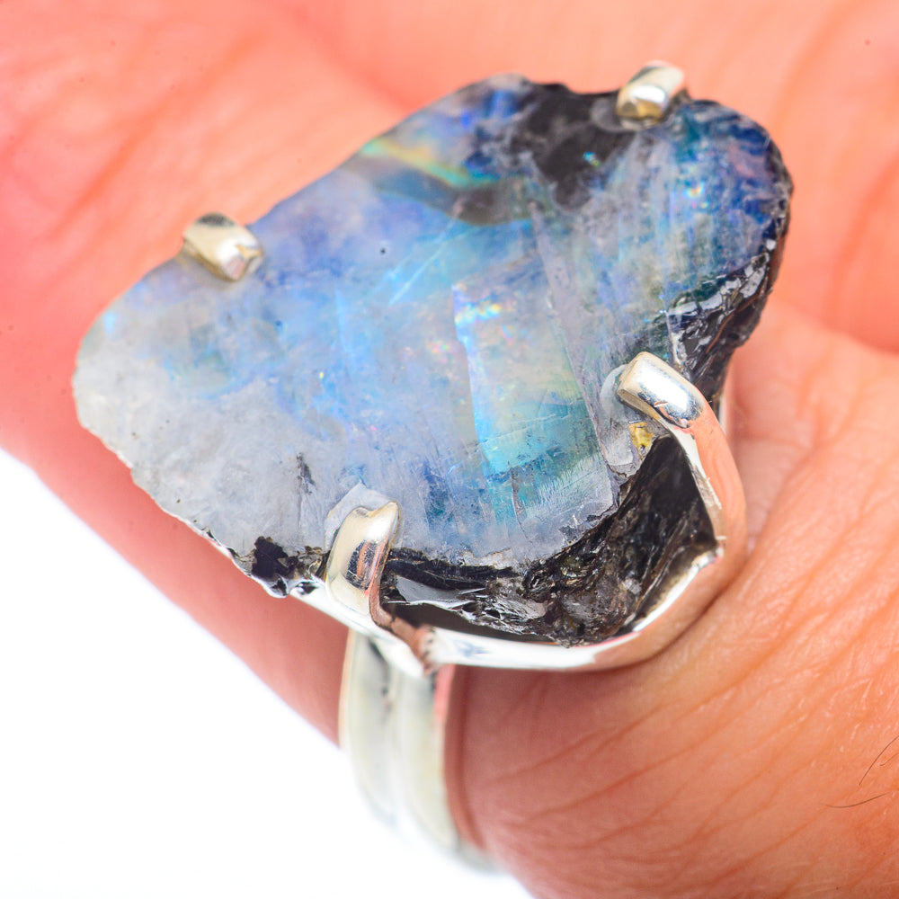 Rainbow Moonstone Rings handcrafted by Anasilvercos - RING73041