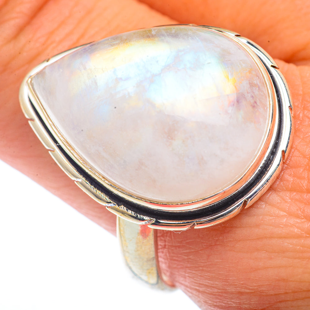 Rainbow Moonstone Rings handcrafted by Anasilvercos - RING73080
