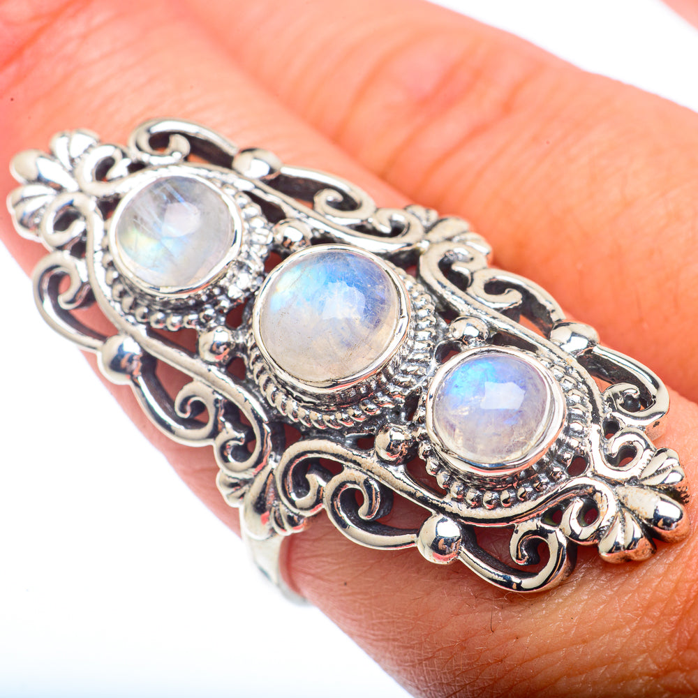 Rainbow Moonstone Rings handcrafted by Anasilvercos - RING73082