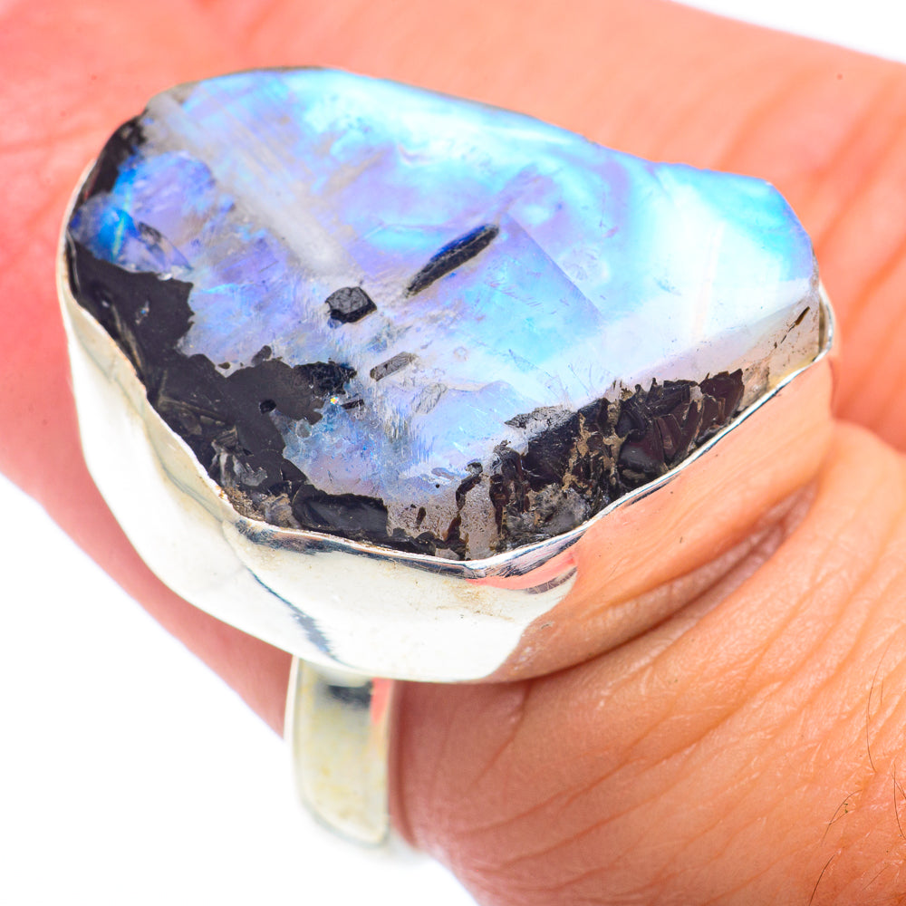 Rainbow Moonstone Rings handcrafted by Anasilvercos - RING73083