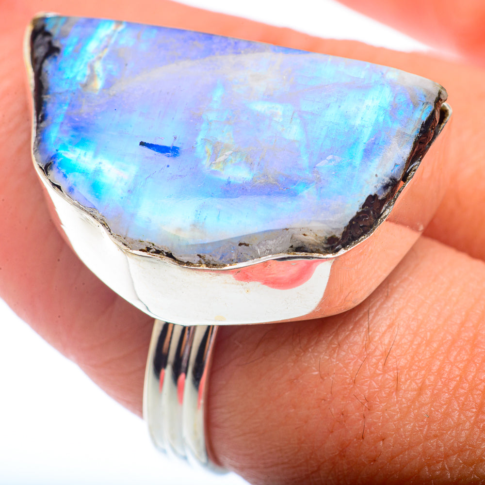Rainbow Moonstone Rings handcrafted by Anasilvercos - RING73123