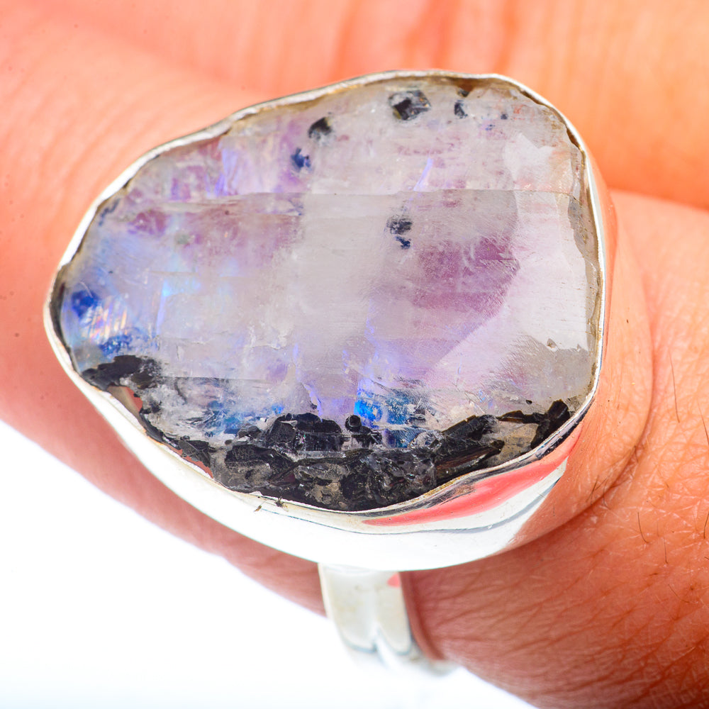 Rainbow Moonstone Rings handcrafted by Anasilvercos - RING73128
