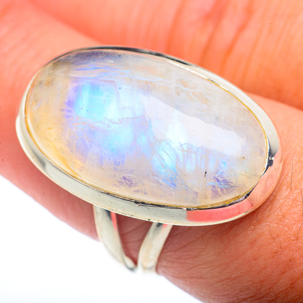 Rainbow Moonstone Rings handcrafted by Anasilvercos - RING73129