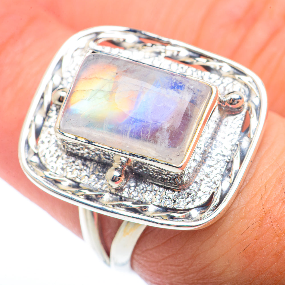 Rainbow Moonstone Rings handcrafted by Anasilvercos - RING73176