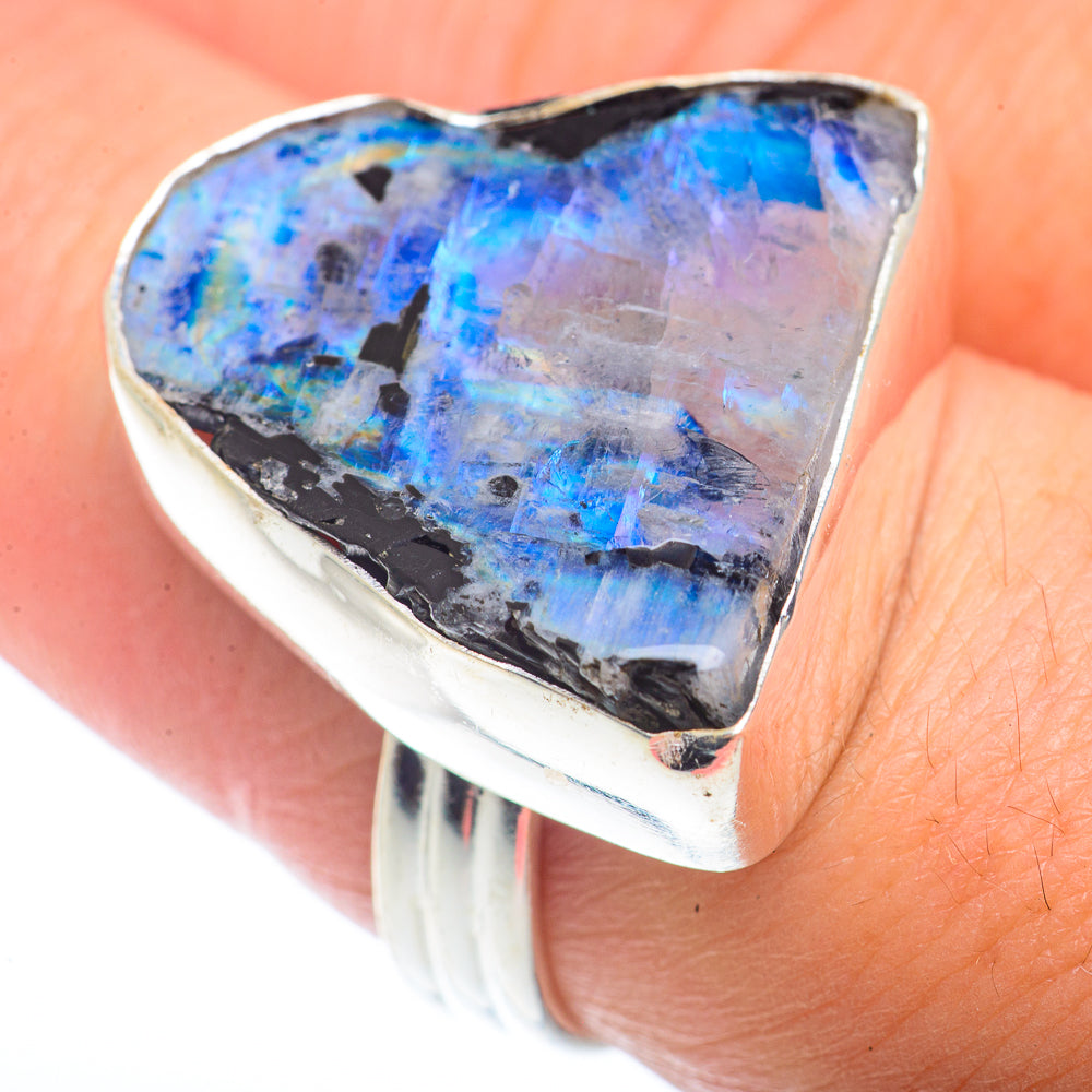 Rainbow Moonstone Rings handcrafted by Anasilvercos - RING73216