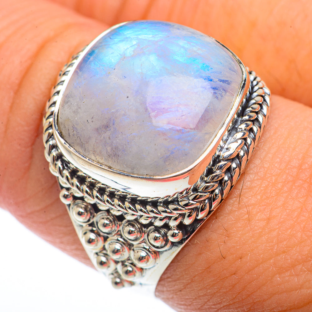 Rainbow Moonstone Rings handcrafted by Anasilvercos - RING73221