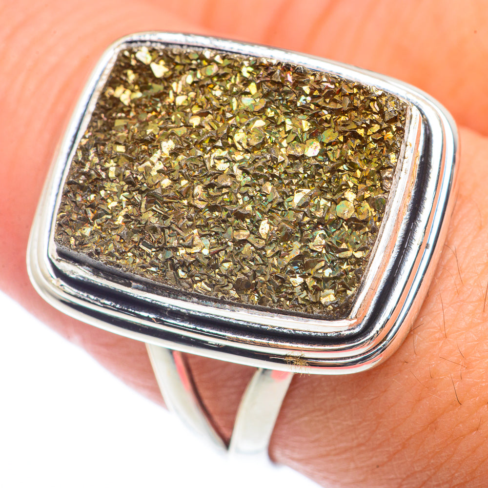 Spectro Pyrite Druzy Rings handcrafted by Anasilvercos - RING73254
