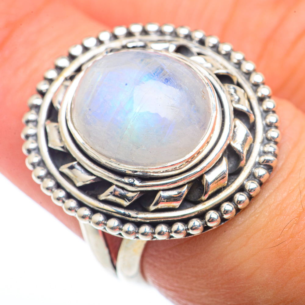 Rainbow Moonstone Rings handcrafted by Anasilvercos - RING73262