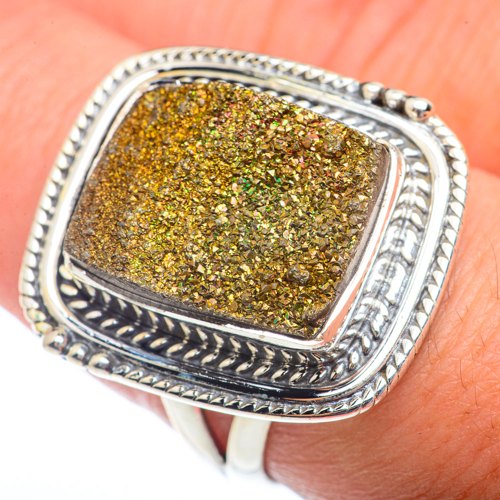 Spectro Pyrite Druzy Rings handcrafted by Anasilvercos - RING73328