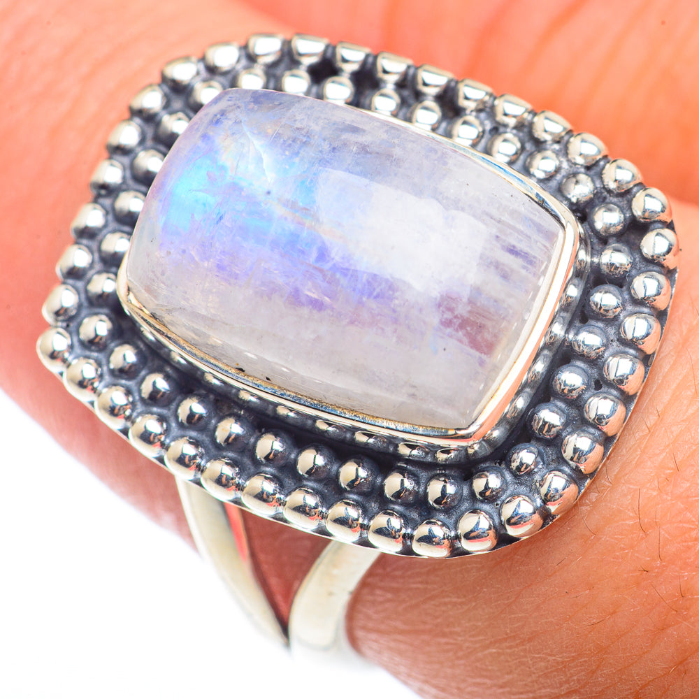 Rainbow Moonstone Rings handcrafted by Anasilvercos - RING73334