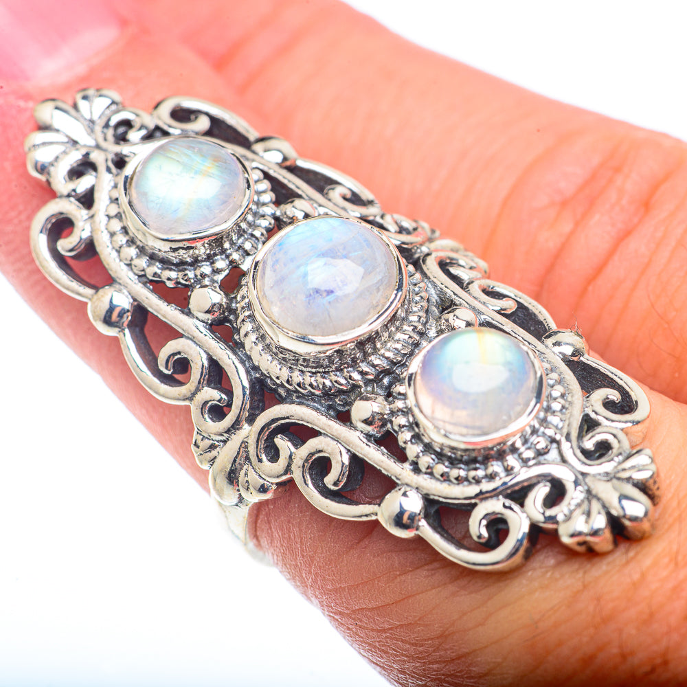Rainbow Moonstone Rings handcrafted by Anasilvercos - RING73407