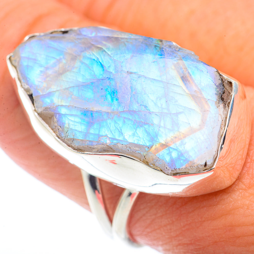 Rainbow Moonstone Rings handcrafted by Anasilvercos - RING73408