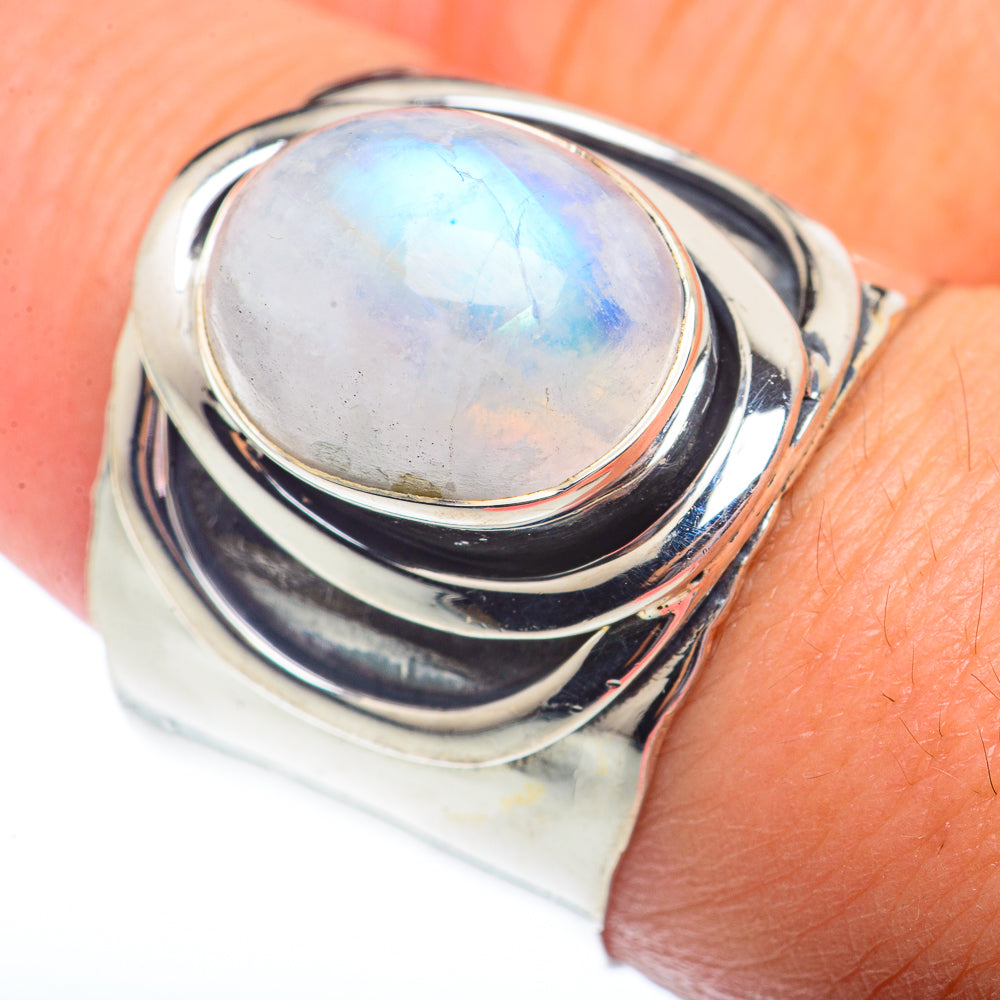 Rainbow Moonstone Rings handcrafted by Anasilvercos - RING73510
