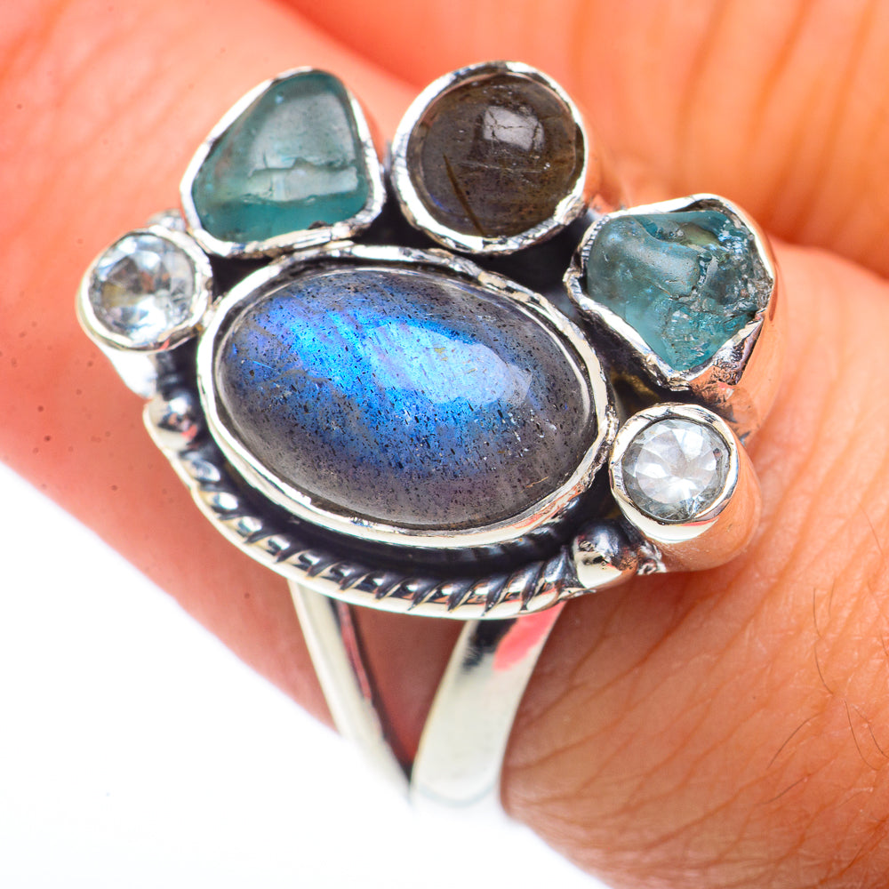 Labradorite, Aquamarine, Blue Topaz Rings handcrafted by Anasilvercos - RING73529