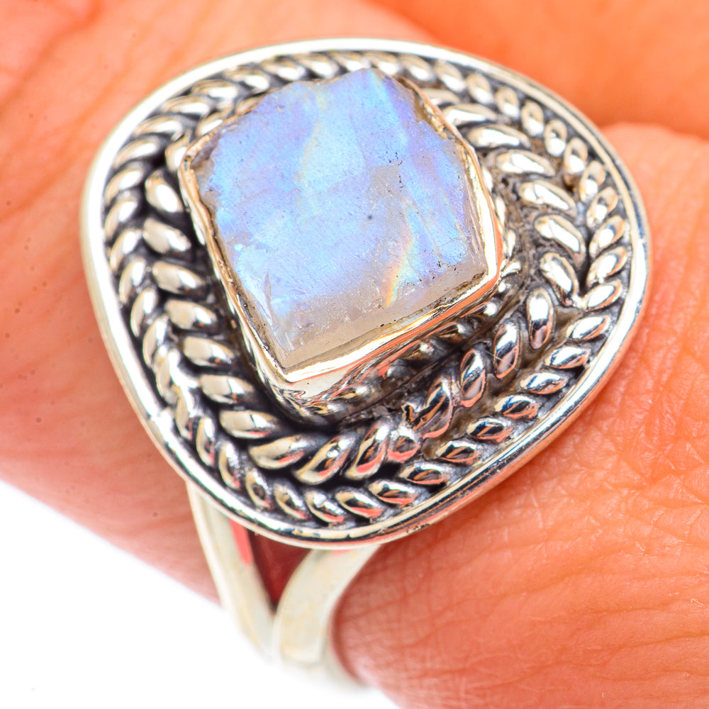 Rainbow Moonstone Rings handcrafted by Anasilvercos - RING73559