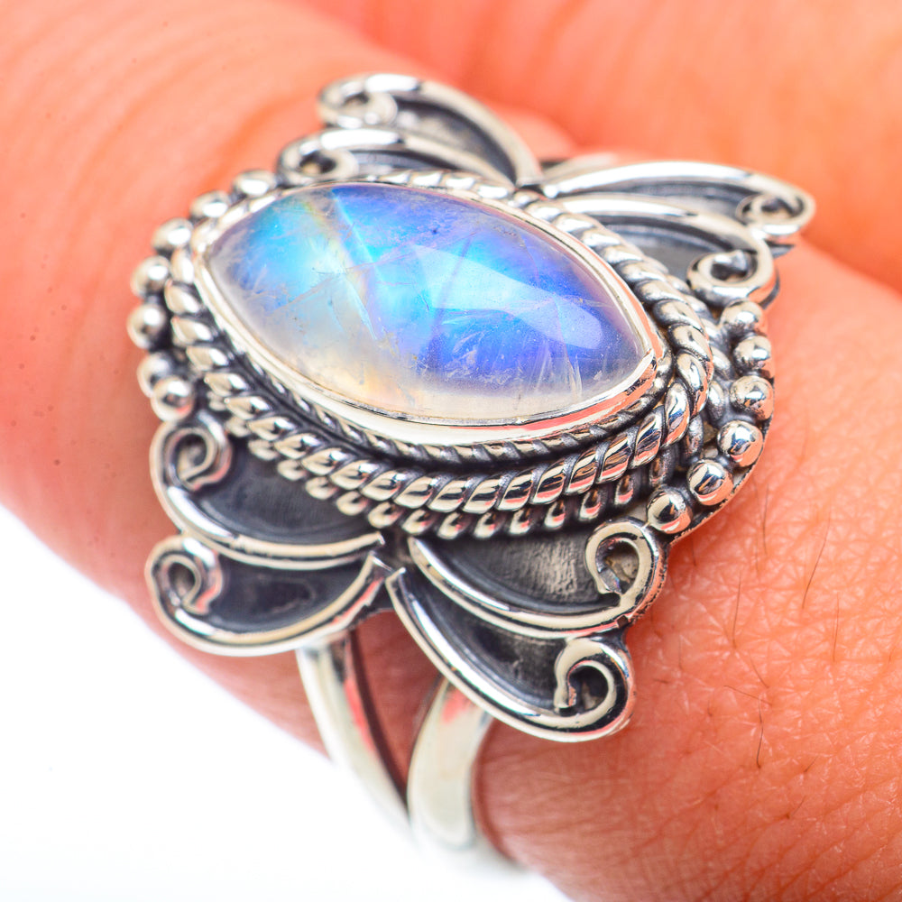 Rainbow Moonstone Rings handcrafted by Anasilvercos - RING73560
