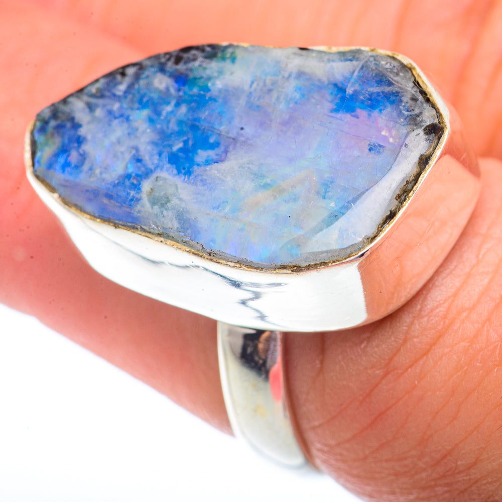 Rainbow Moonstone Rings handcrafted by Anasilvercos - RING73561