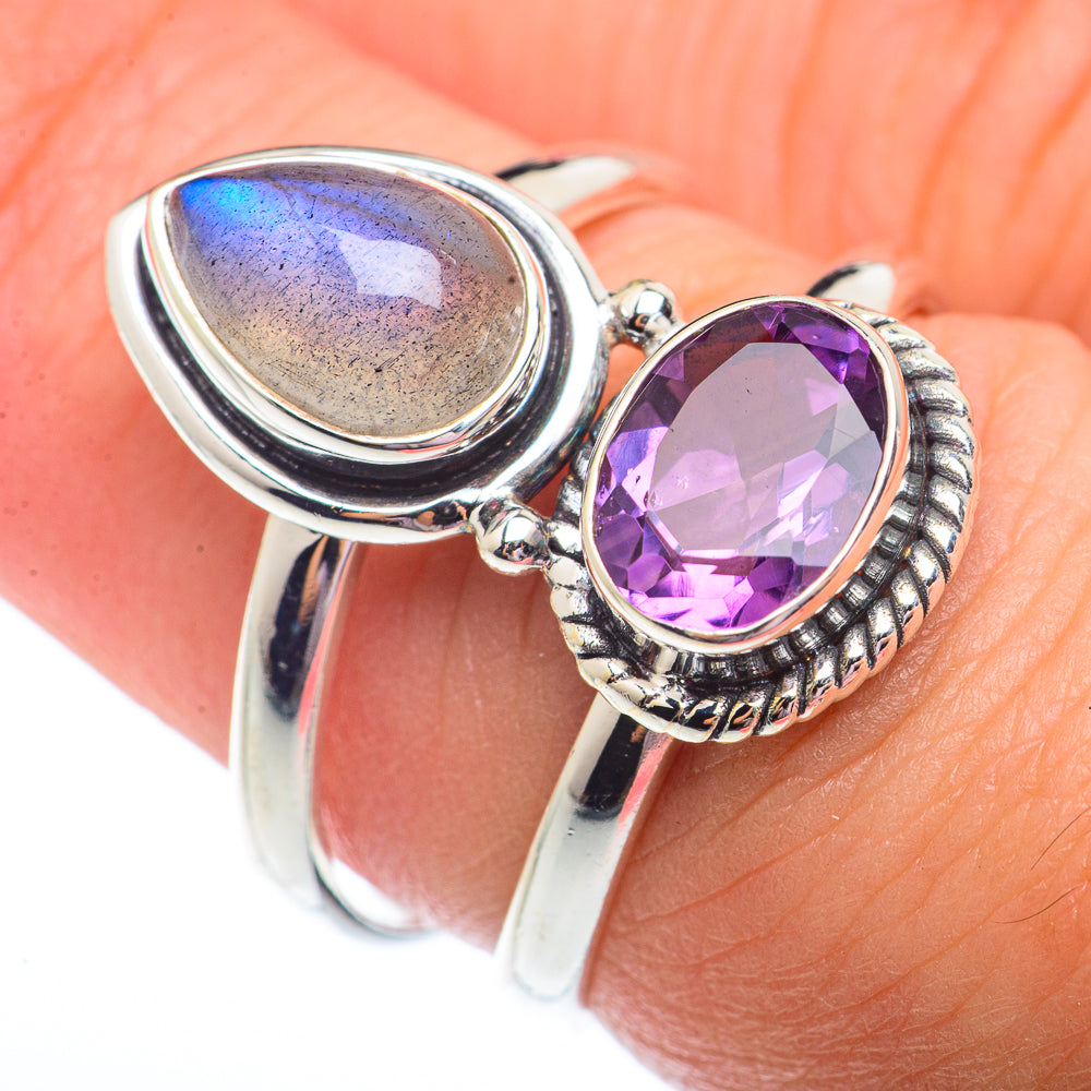 Labradorite, Amethyst Rings handcrafted by Anasilvercos - RING73563