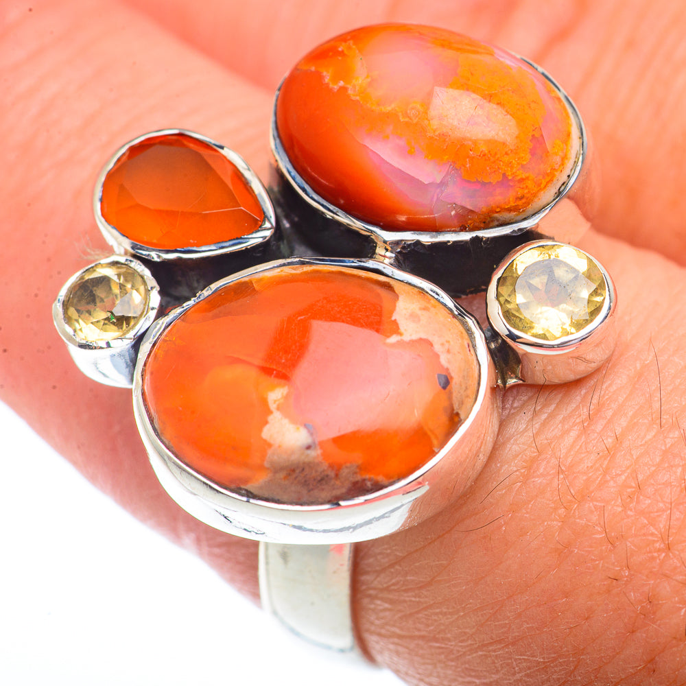 Mexican Fire Opal, Carnelian, Citrine Rings handcrafted by Anasilvercos - RING73565