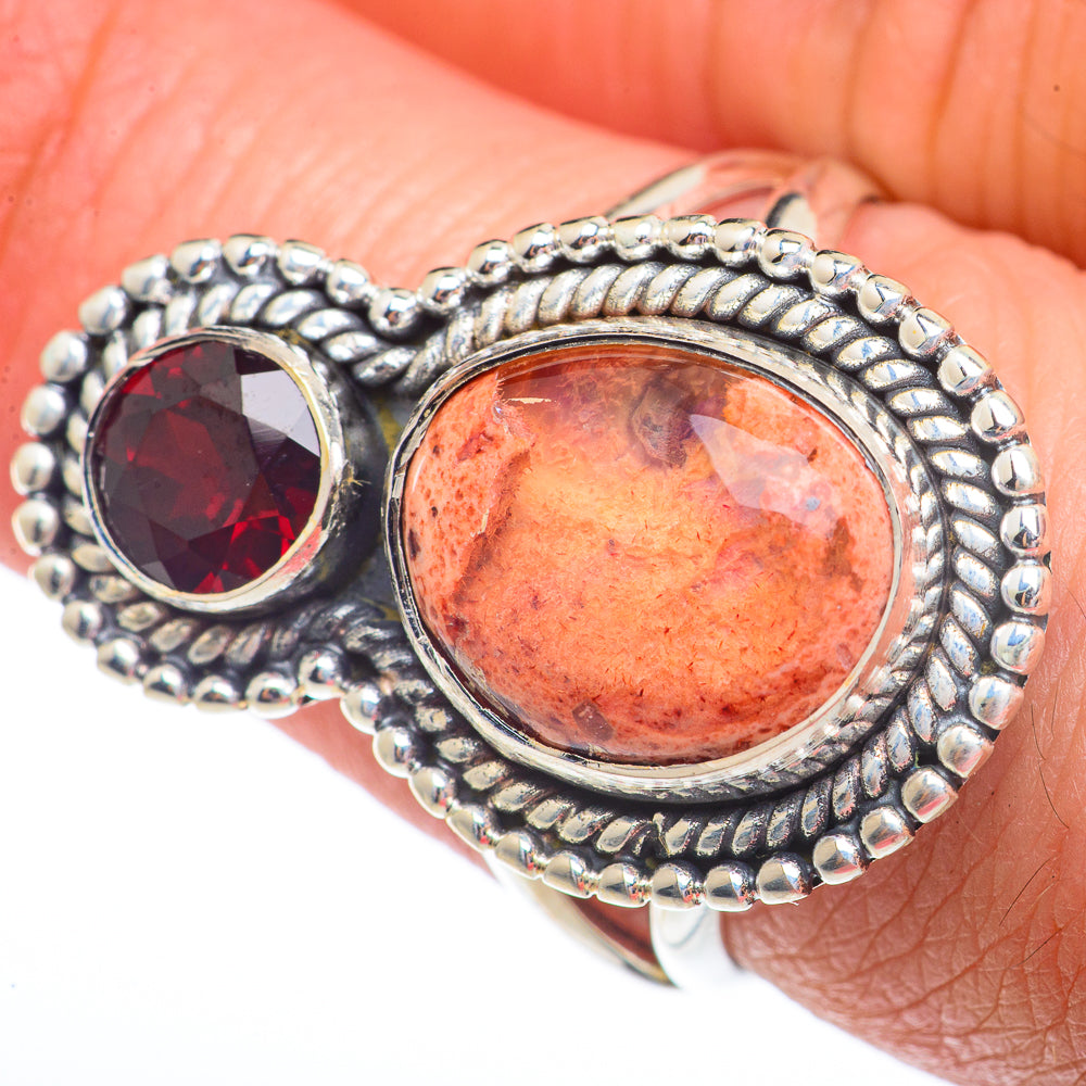 Mexican Fire Opal, Garnet Rings handcrafted by Anasilvercos - RING73613