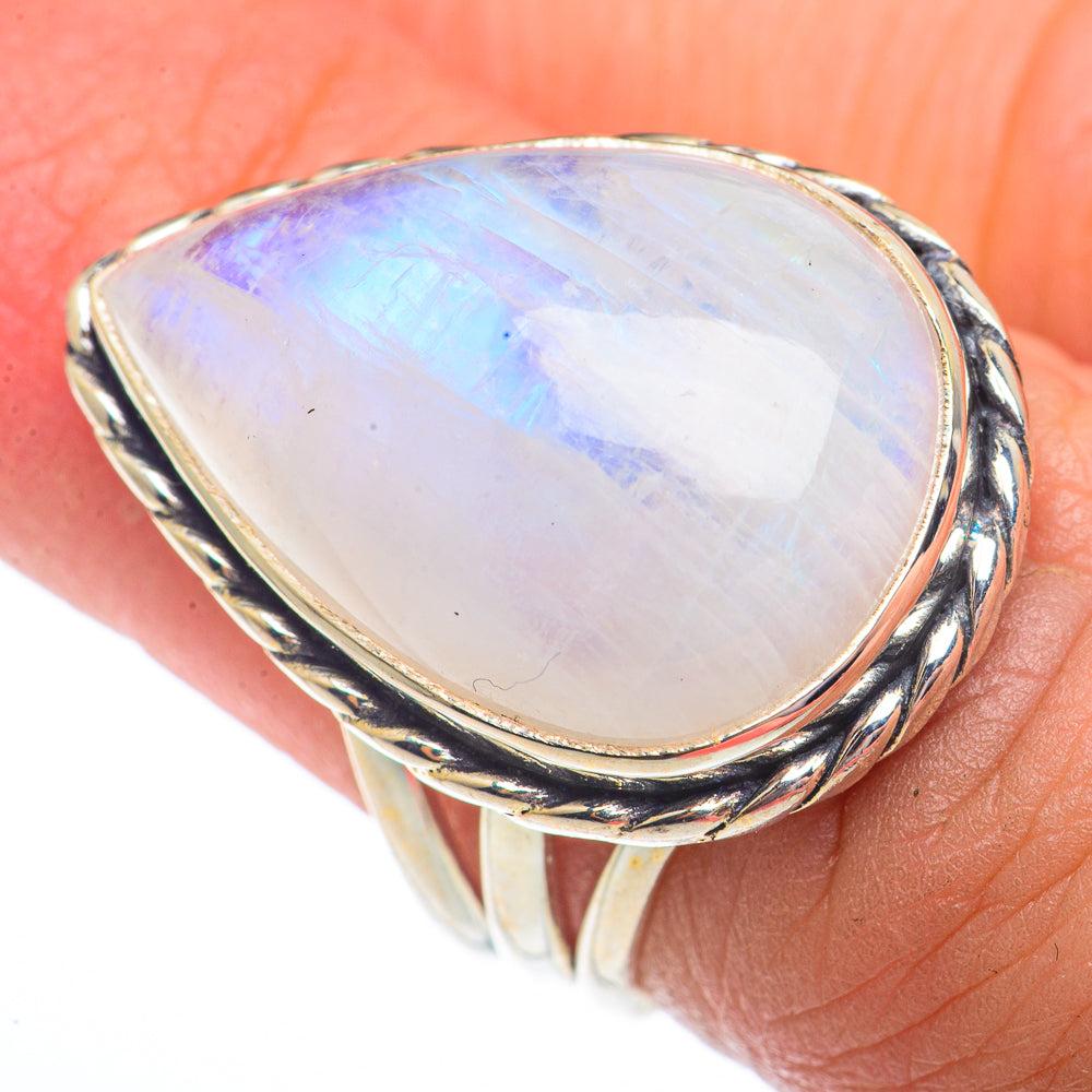 Rainbow Moonstone Rings handcrafted by Anasilvercos - RING73649