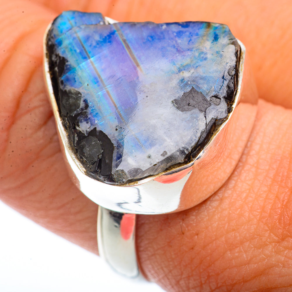 Rainbow Moonstone Rings handcrafted by Anasilvercos - RING73651