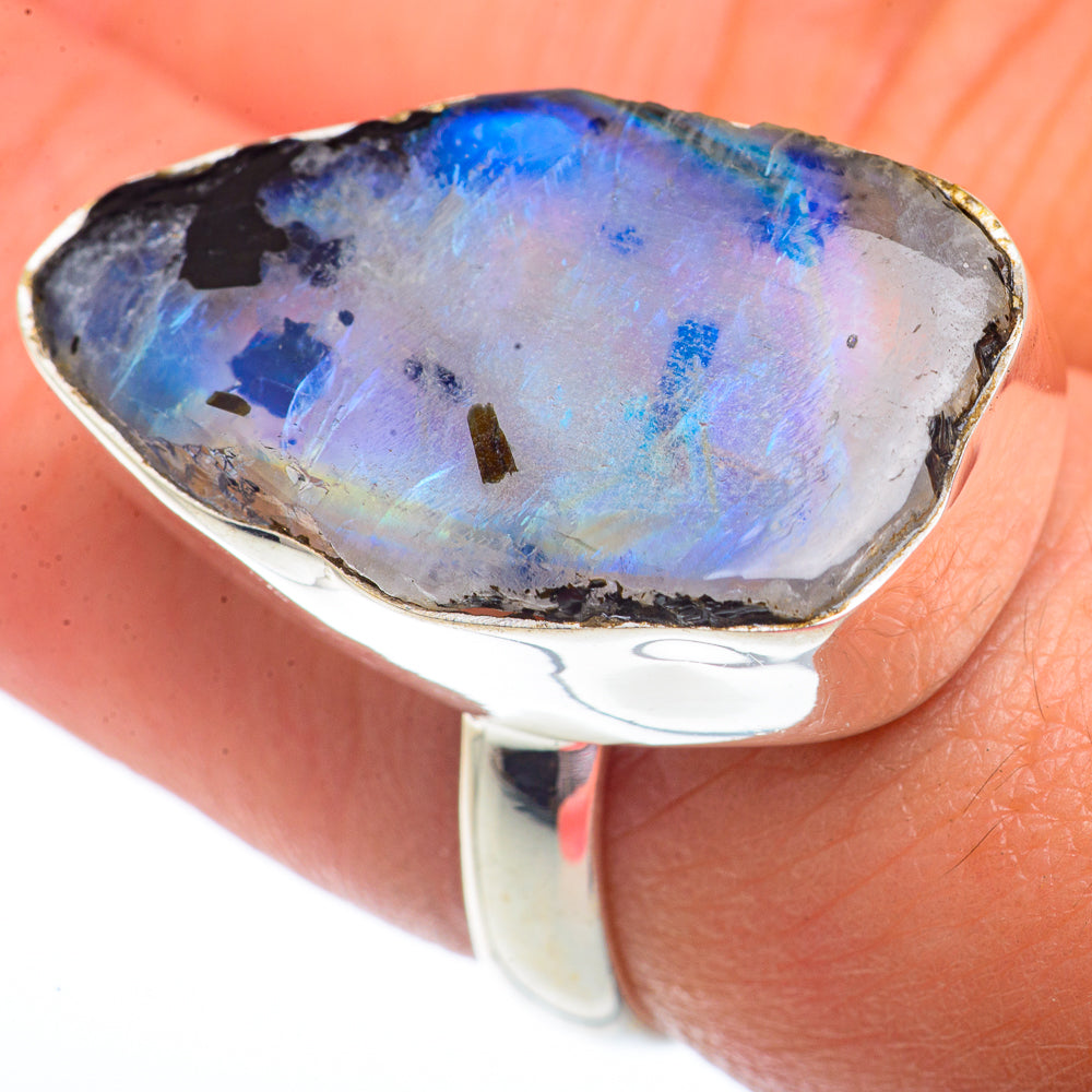 Rainbow Moonstone Rings handcrafted by Anasilvercos - RING73696