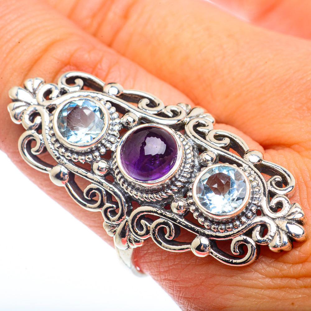 Amethyst, Blue Topaz Rings handcrafted by Anasilvercos - RING73743