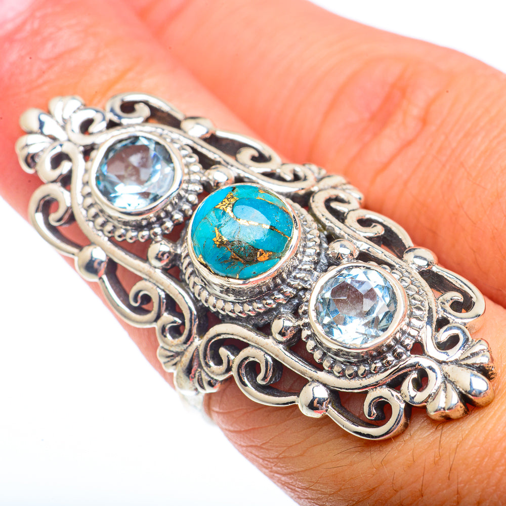 Blue Copper Composite Turquoise, Blue Topaz Rings handcrafted by Anasilvercos - RING73757