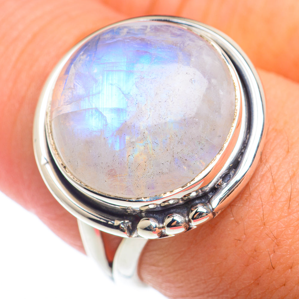 Rainbow Moonstone Rings handcrafted by Anasilvercos - RING73807