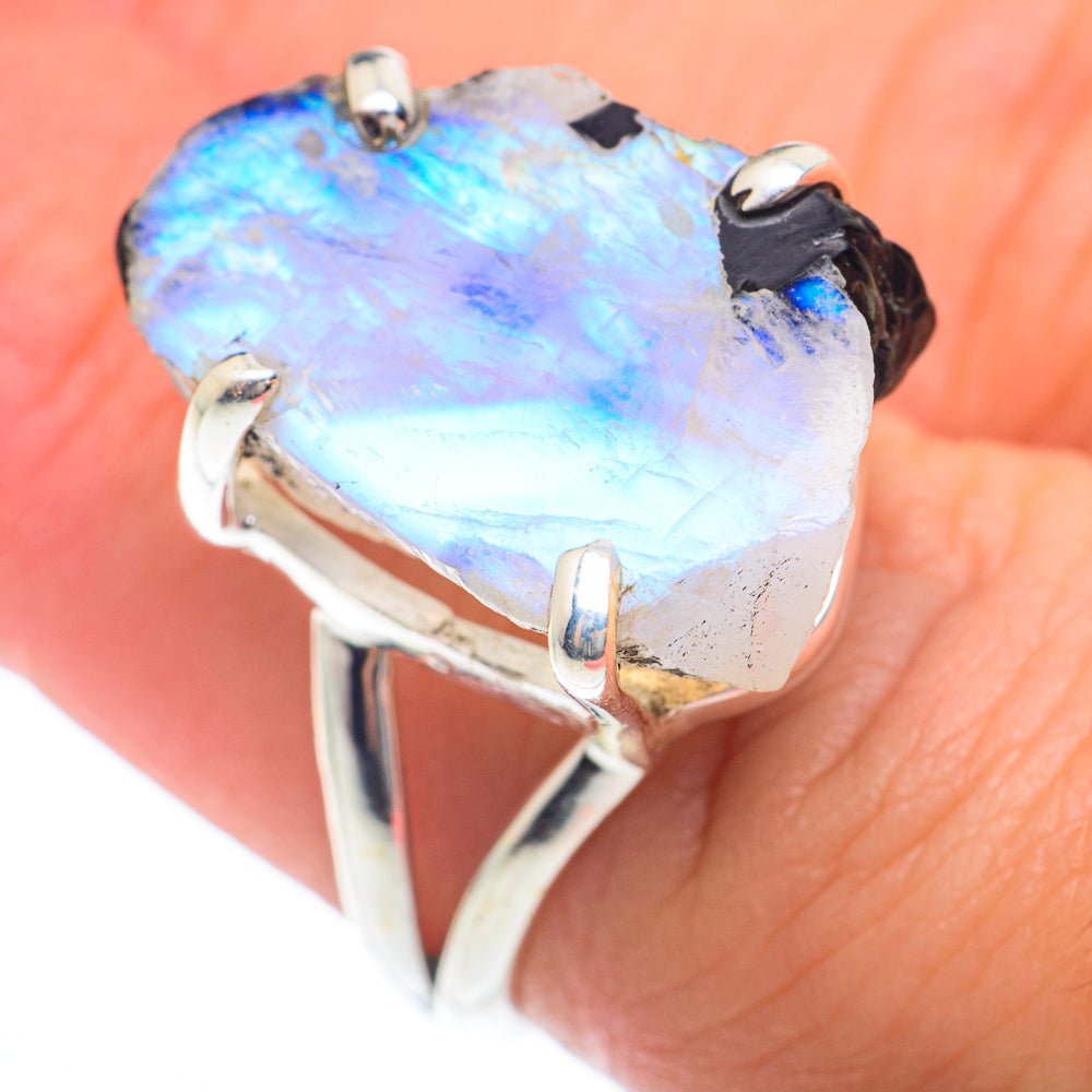 Rainbow Moonstone Rings handcrafted by Anasilvercos - RING73926