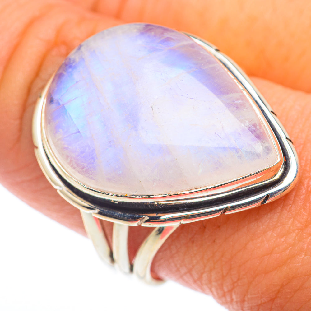 Rainbow Moonstone Rings handcrafted by Anasilvercos - RING74051