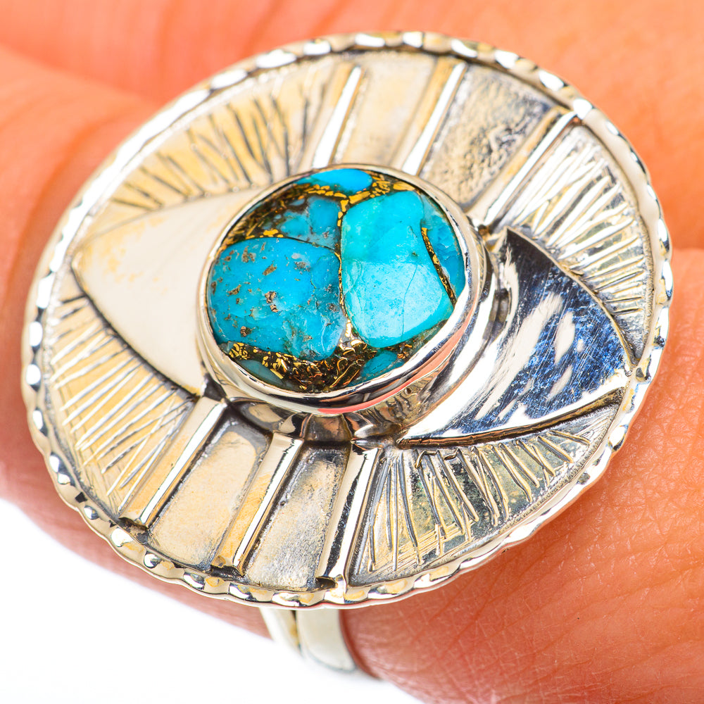 Blue Copper Composite Turquoise Rings handcrafted by Anasilvercos - RING74064