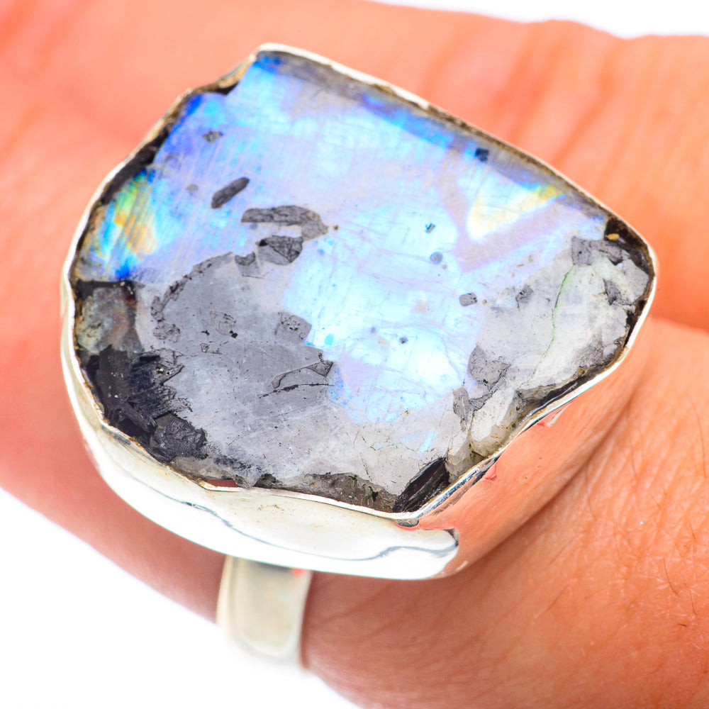Rainbow Moonstone Rings handcrafted by Anasilvercos - RING74076