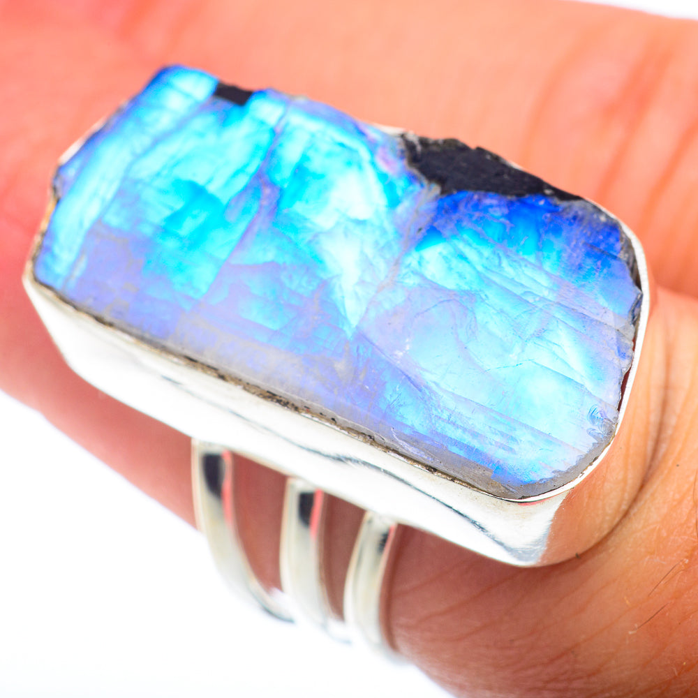 Rainbow Moonstone Rings handcrafted by Anasilvercos - RING74078