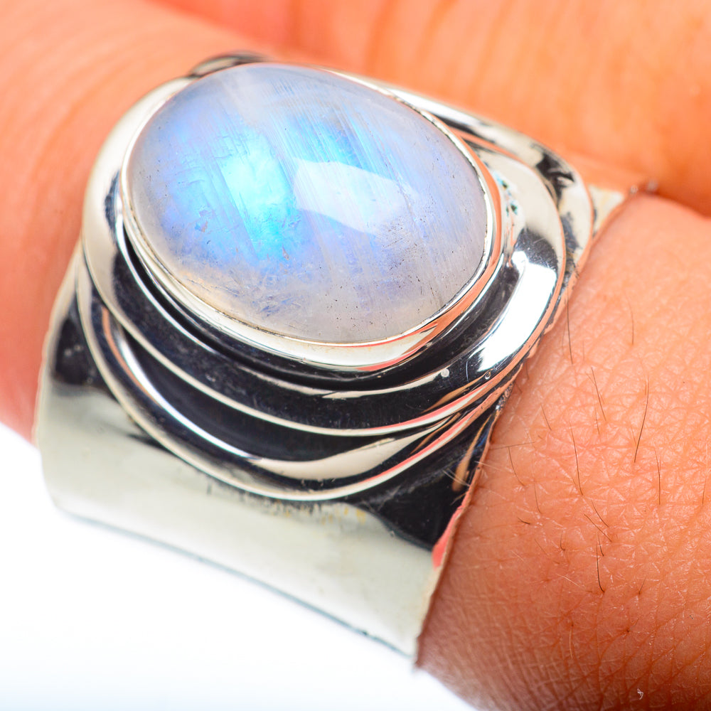 Rainbow Moonstone Rings handcrafted by Anasilvercos - RING74130