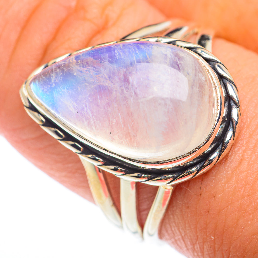 Rainbow Moonstone Rings handcrafted by Anasilvercos - RING74131