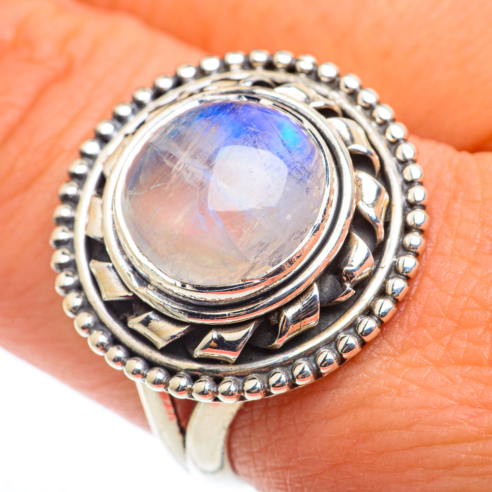 Rainbow Moonstone Rings handcrafted by Anasilvercos - RING74172