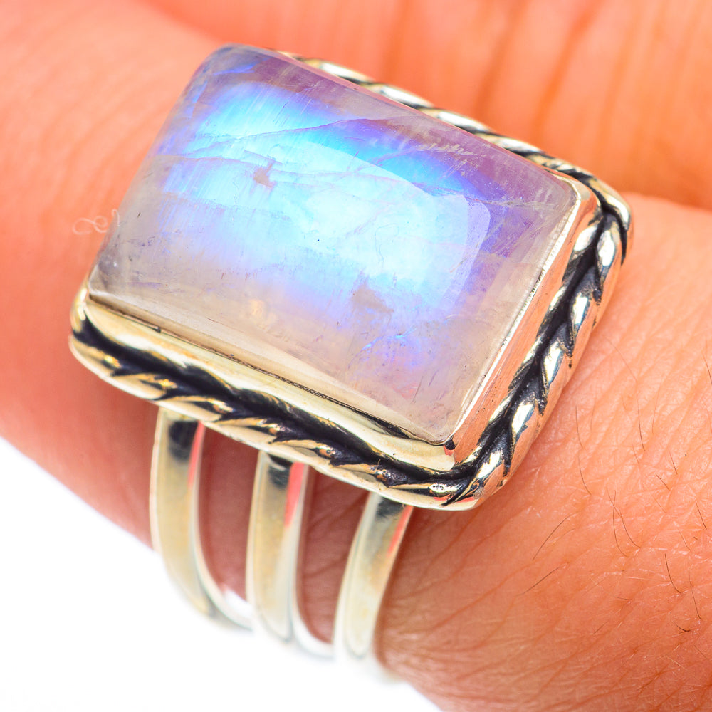 Rainbow Moonstone Rings handcrafted by Anasilvercos - RING74174