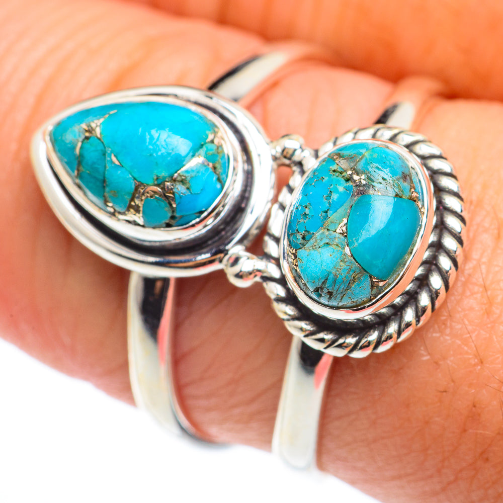 Blue Copper Composite Turquoise Rings handcrafted by Anasilvercos - RING74336