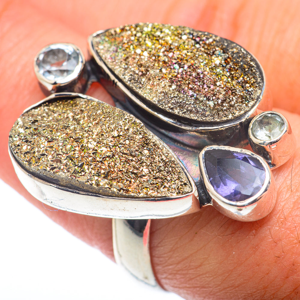 Spectro Pyrite Druzy Rings handcrafted by Anasilvercos - RING74389
