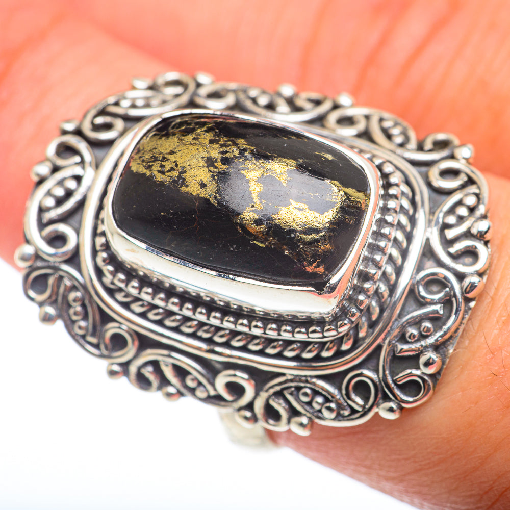 Pyrite In Black Onyx Rings handcrafted by Anasilvercos - RING74392