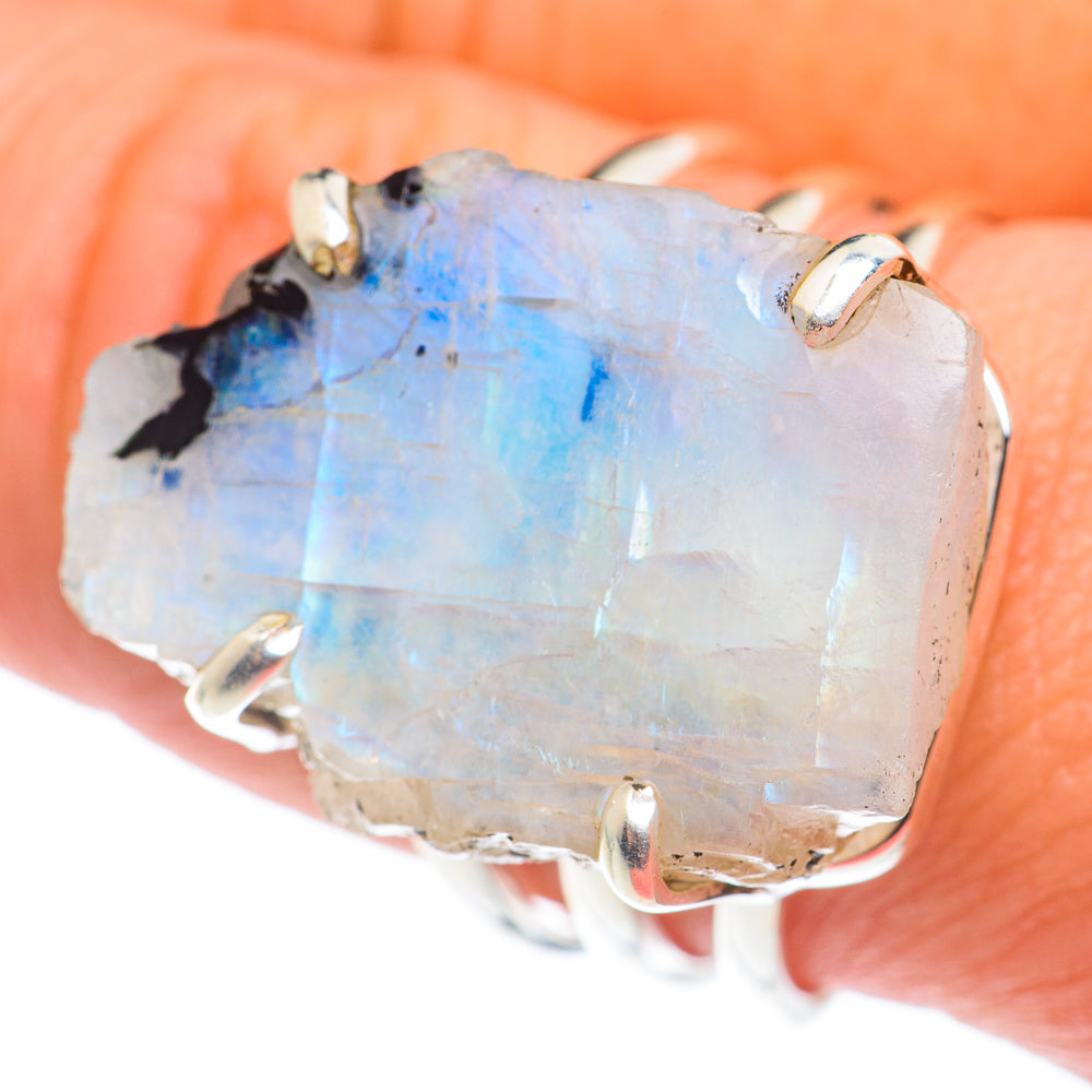 Rainbow Moonstone Rings handcrafted by Anasilvercos - RING74396