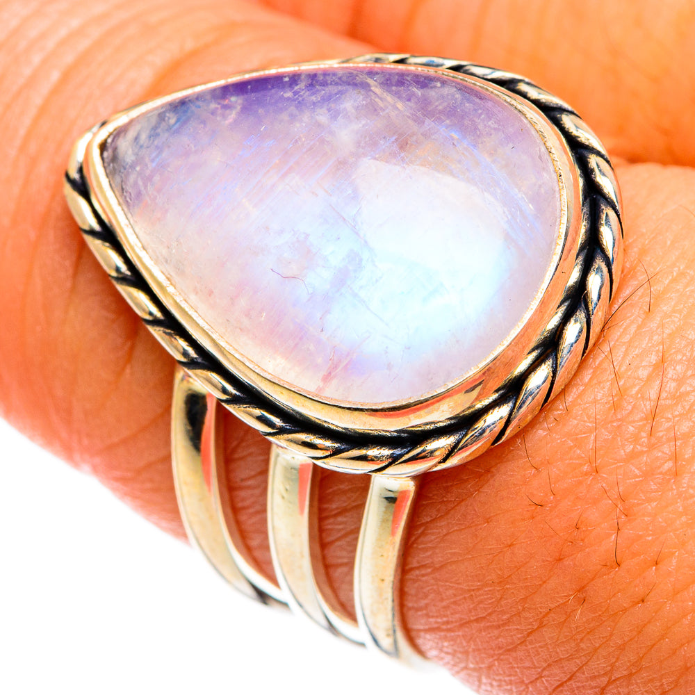 Rainbow Moonstone Rings handcrafted by Anasilvercos - RING74560