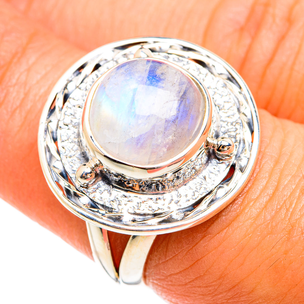 Rainbow Moonstone Rings handcrafted by Anasilvercos - RING74637
