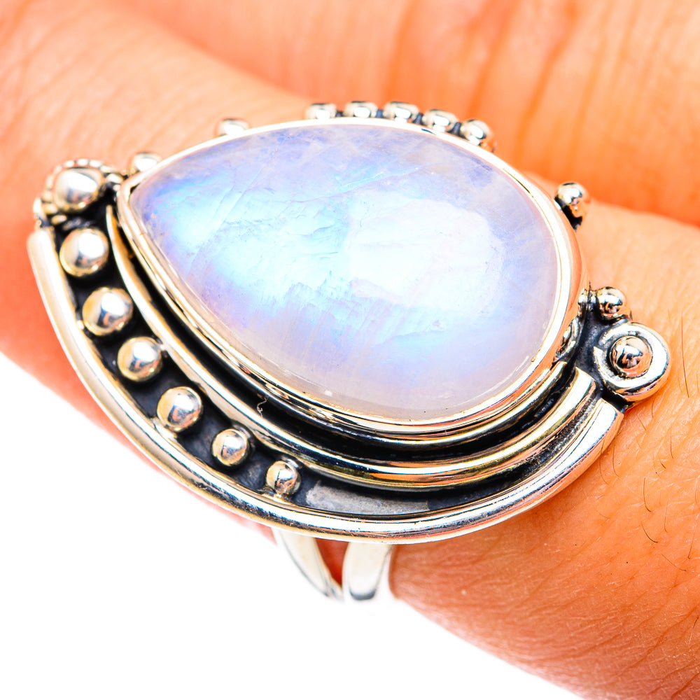 Rainbow Moonstone Rings handcrafted by Anasilvercos - RING74907