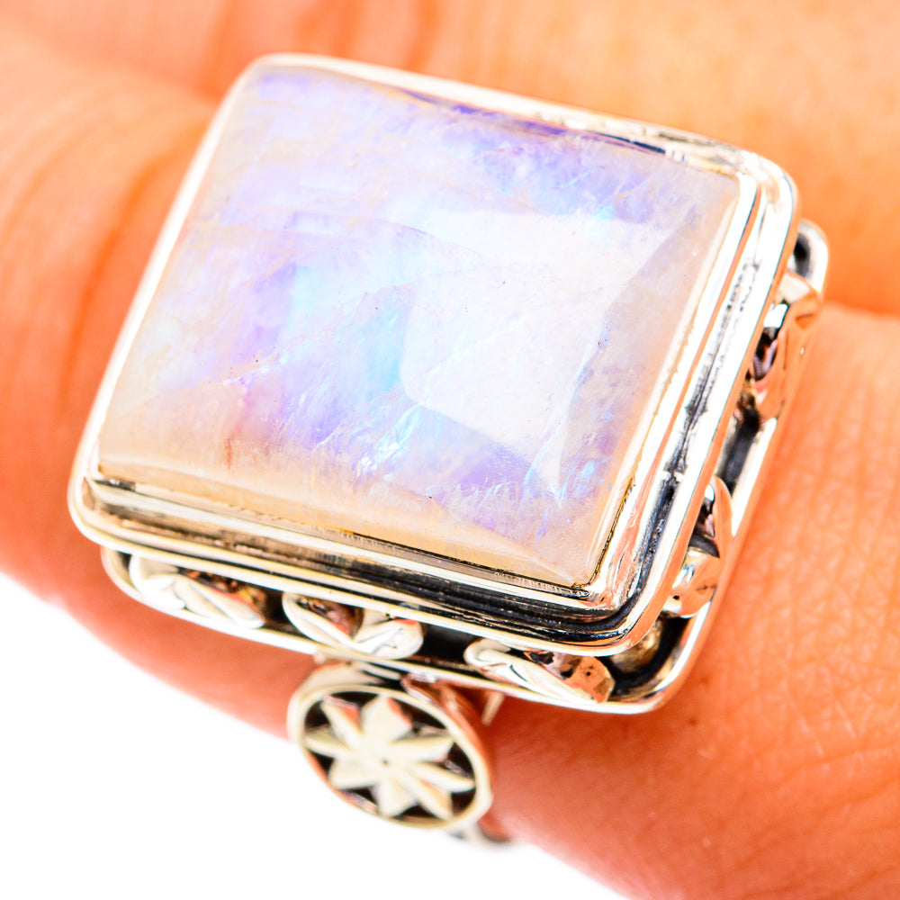Rainbow Moonstone Rings handcrafted by Anasilvercos - RING74938