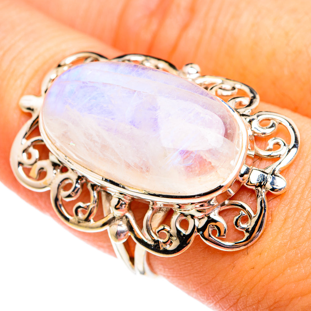 Rainbow Moonstone Rings handcrafted by Anasilvercos - RING74972