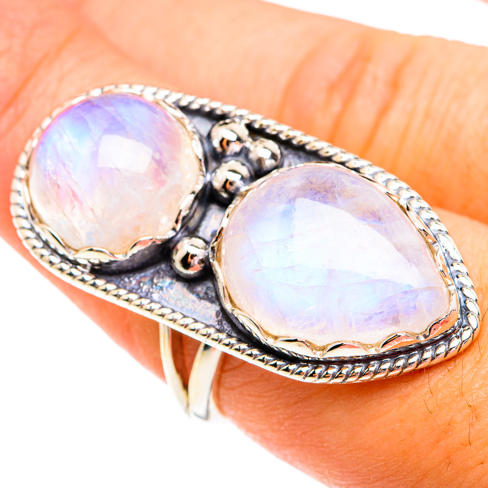Rainbow Moonstone Rings handcrafted by Anasilvercos - RING74977