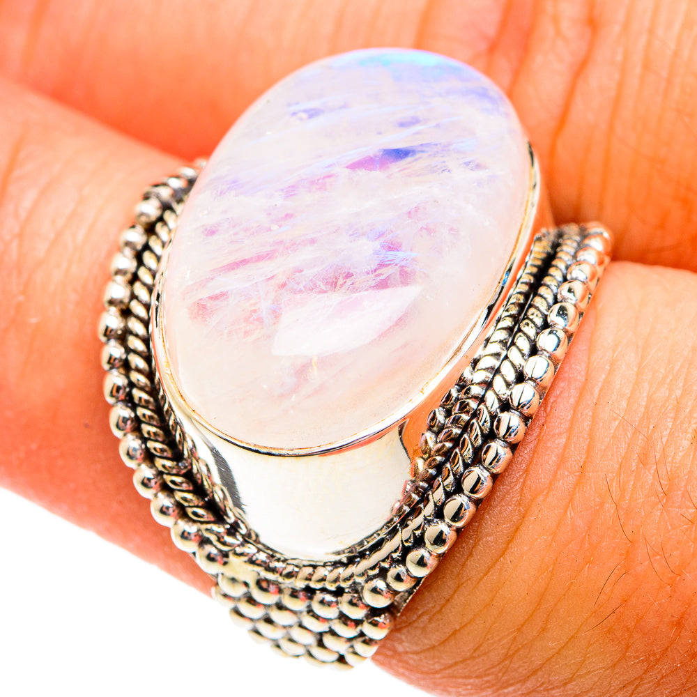 Rainbow Moonstone Rings handcrafted by Anasilvercos - RING75007